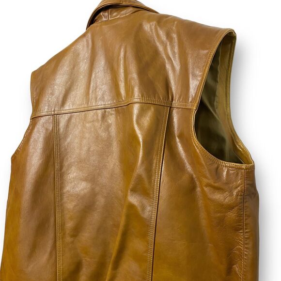 M Julian Mens Vintage Leather Vest Rust Brown 70s Hipster Sz Large - Picture 2 of 7